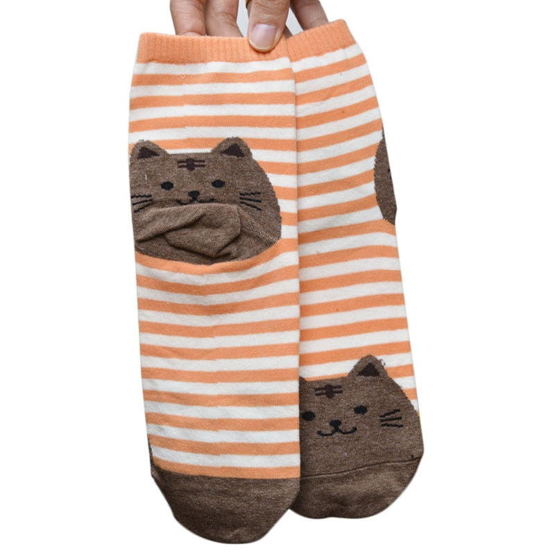 petite-chaussette-a-rayures-chat-orange