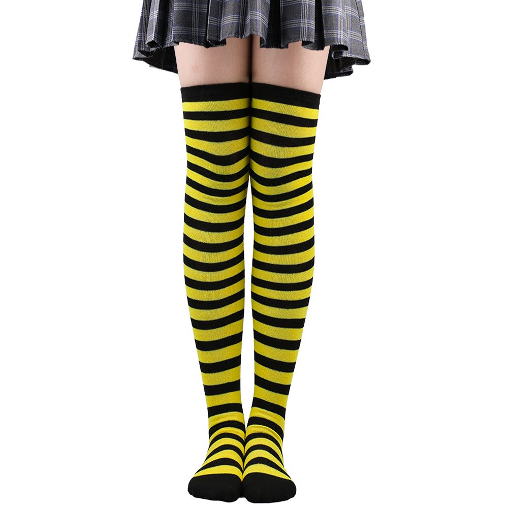 chaussette-haute-a-rayures-en-coton-jaune-et-noir