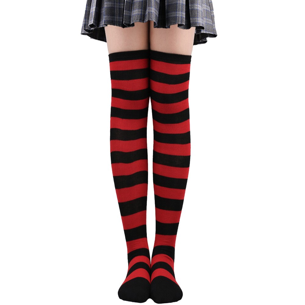 chaussette-haute-a-rayures-en-coton-rouge-et-noir