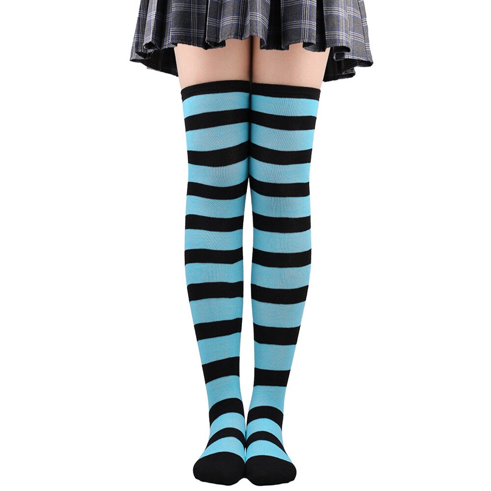 chaussette-haute-a-rayures-en-coton-bleu-et-noir
