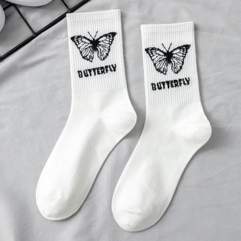 Chaussettes fantaisie blanche à papillon Surkana, livraison gratuite pas  cher