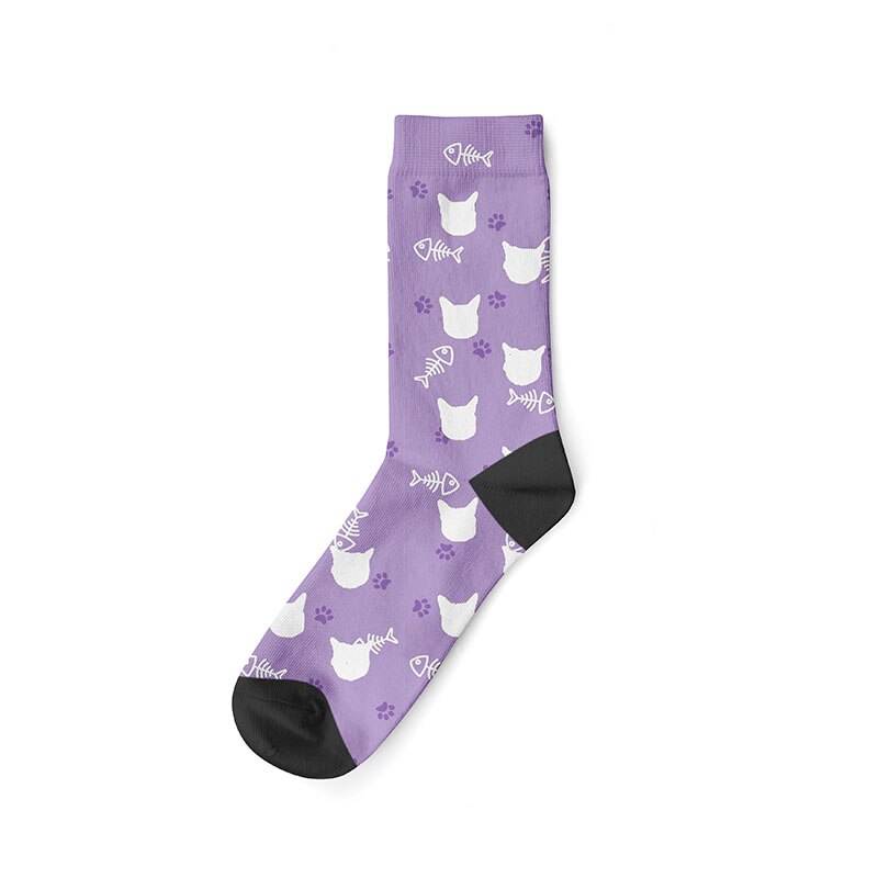 chaussette-motif-chat-violet