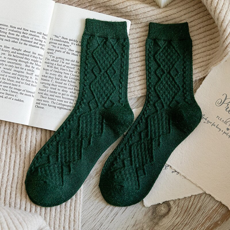 chaussette-hiver-femme-vert-fonce