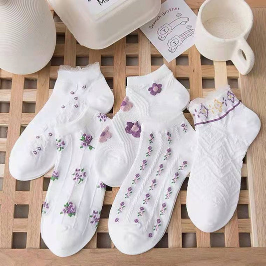 lot-chaussettes-femme-fleur-violette